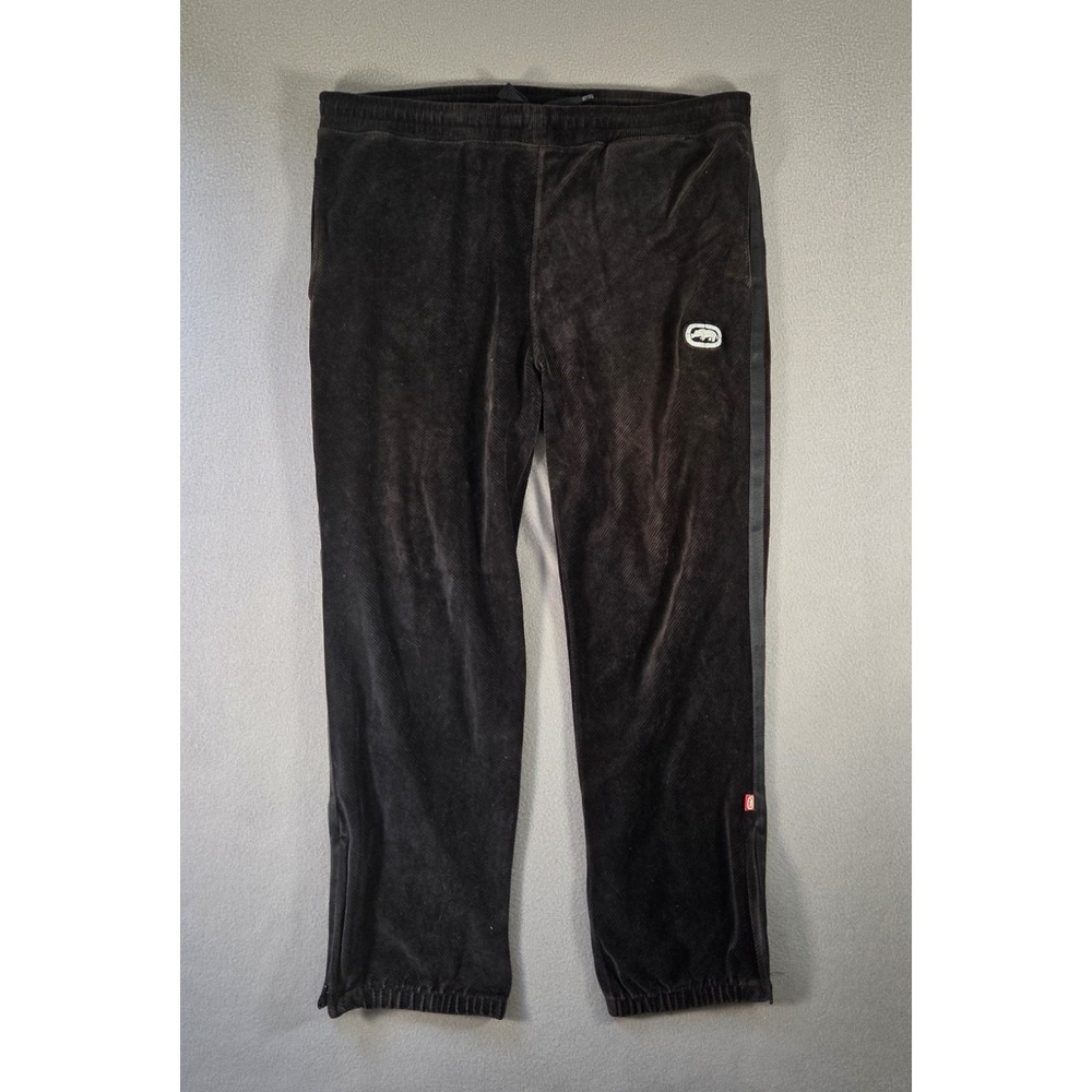 Ecko Unltd Pants Mens 2XL Black Corduroy Sweatpants Velour Warm Up Y2k Rhino